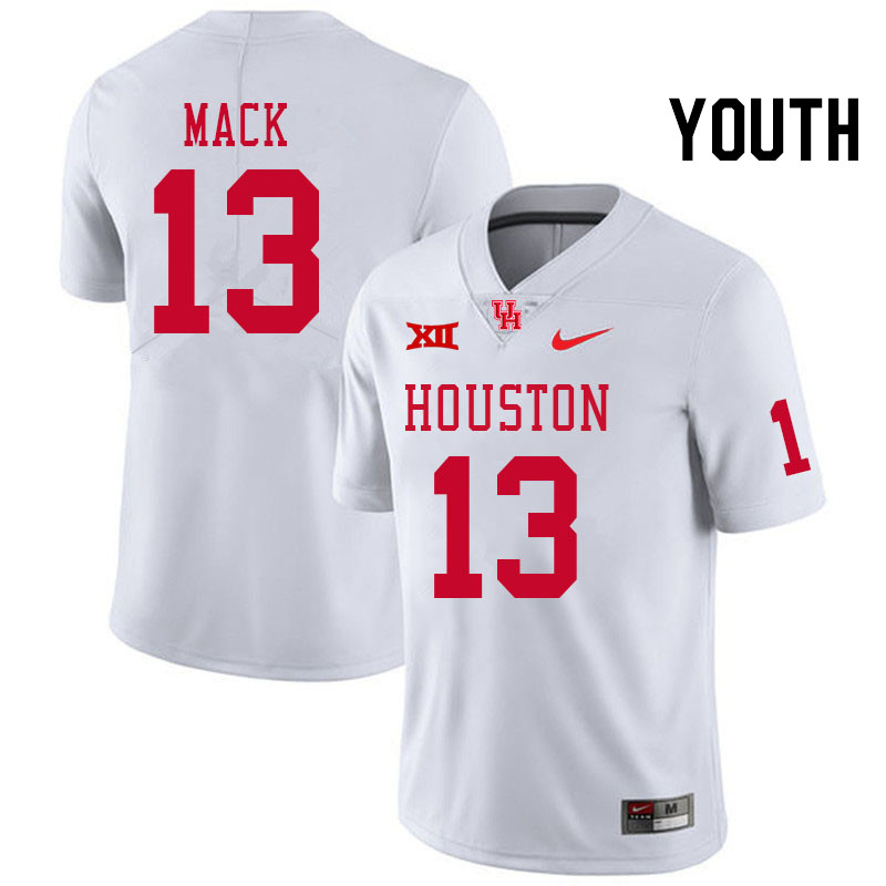 Youth #13 Brandon Mack Houston Cougars Big 12 XII College Football Jerseys Stitched-White - Click Image to Close